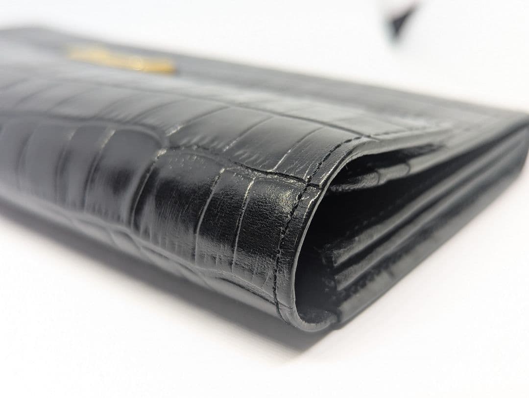 イブサンローラン 長財布 レザー クロコ型押し ブラック　美品