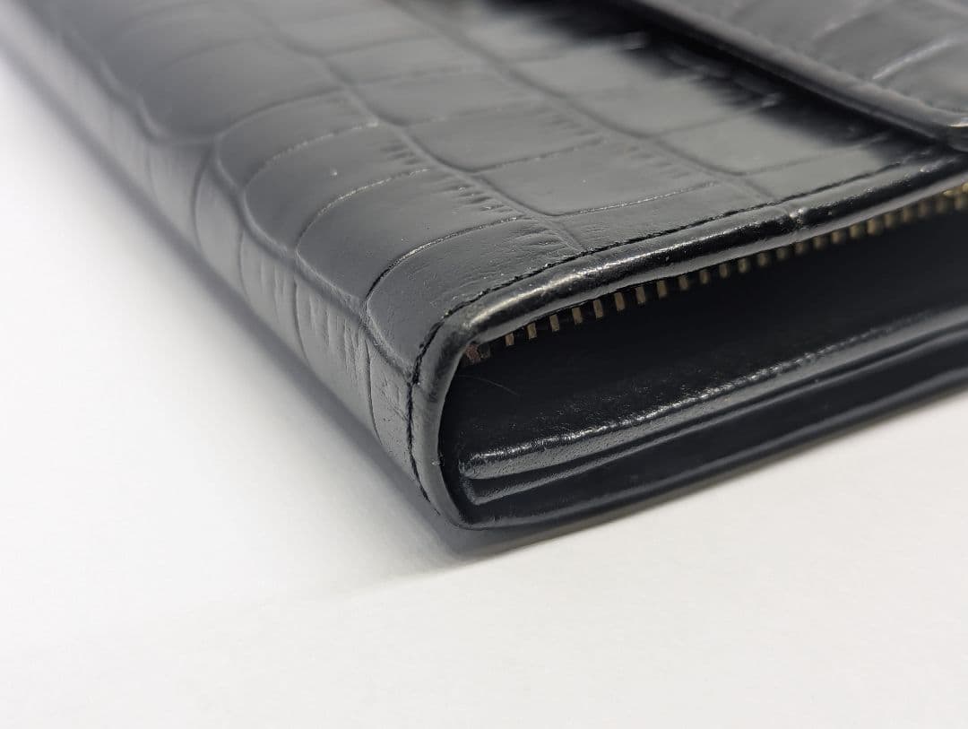 イブサンローラン 長財布 レザー クロコ型押し ブラック　美品