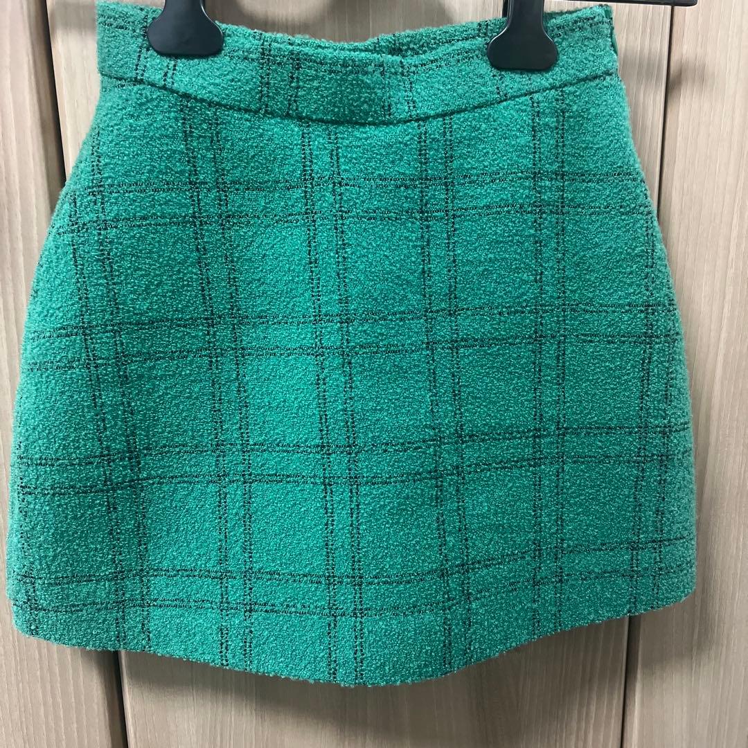 美品　sheller カラーツイードキュロットスカート　グリーンチェック