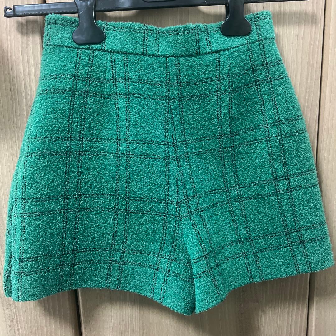 美品　sheller カラーツイードキュロットスカート　グリーンチェック