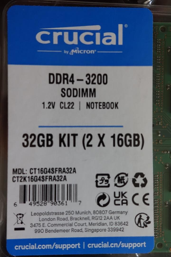 【信頼のブランド】Crucial DDR4 3200 32GB SODIMM