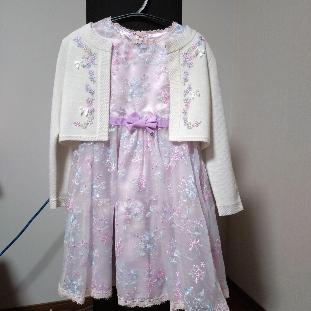 メゾピアノ　ピンク 花柄刺繍 ドレス 120cm カーディガンセット