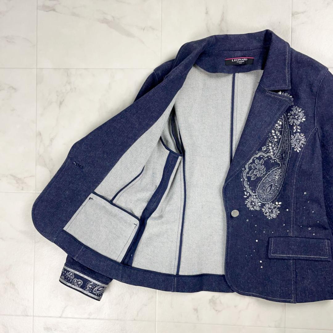 極美品 LEONARD デニムテーラードジャケット ラメ サイズ11*JD88