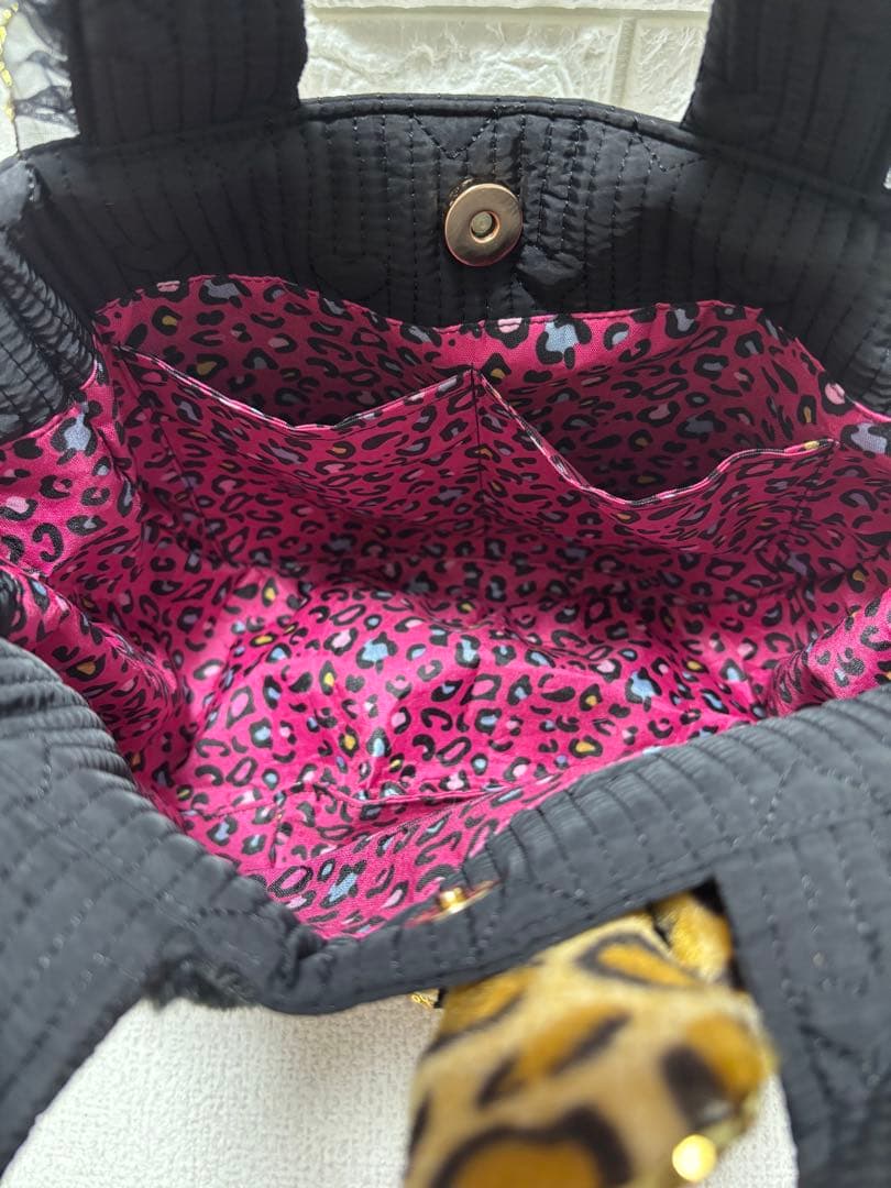 さ*ー様 コヤンイサムチョン　ハンドメイド　ギャザーバッグ　ヒョウ柄うさちゃん