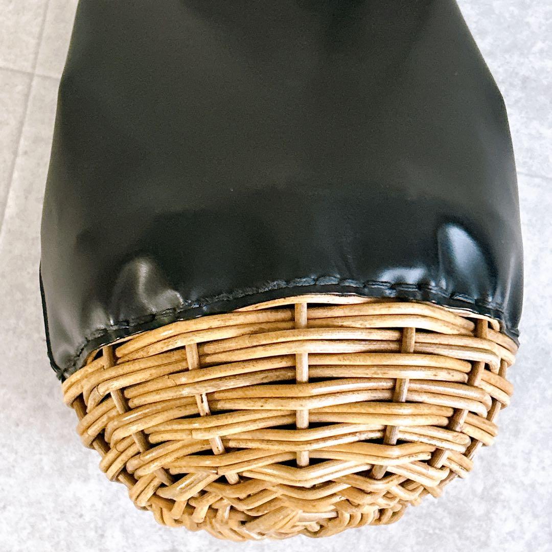 エバゴス ebagos カゴバッグ オイルショルダー 鏡付き 紅籐 レザー