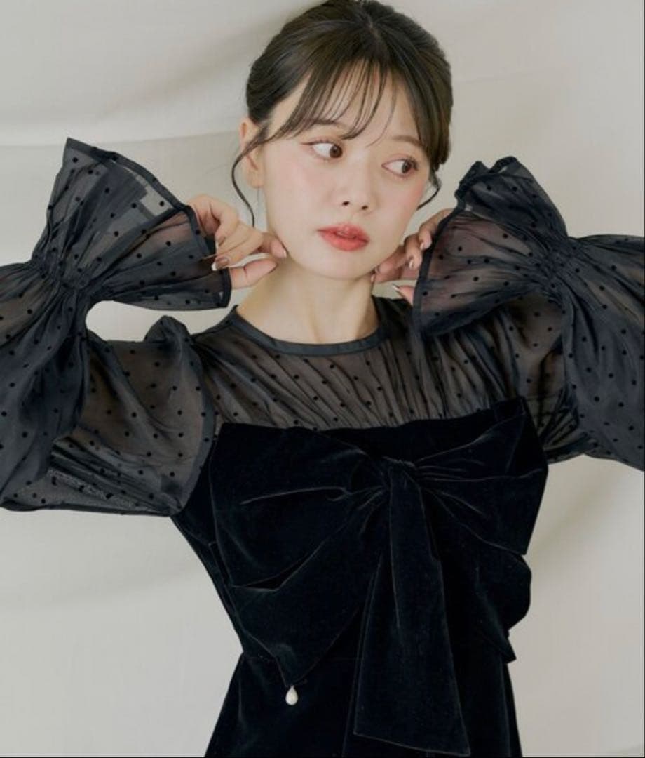 【SALON by Chico】配色シアーリボンベロアワンピース/オケージョン