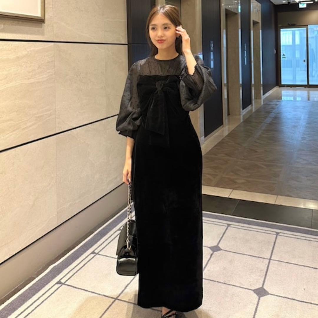 【SALON by Chico】配色シアーリボンベロアワンピース/オケージョン