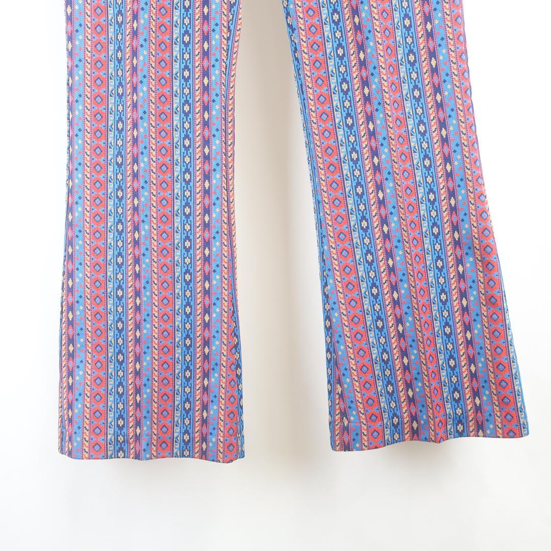 70s VINTAGE ネイティブ 総柄 ストライプ ブーツカットフレア パンツ