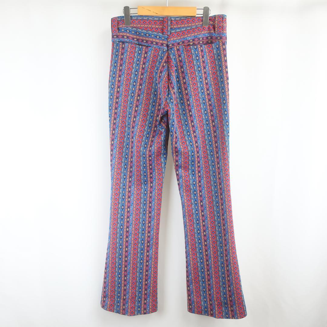 70s VINTAGE ネイティブ 総柄 ストライプ ブーツカットフレア パンツ
