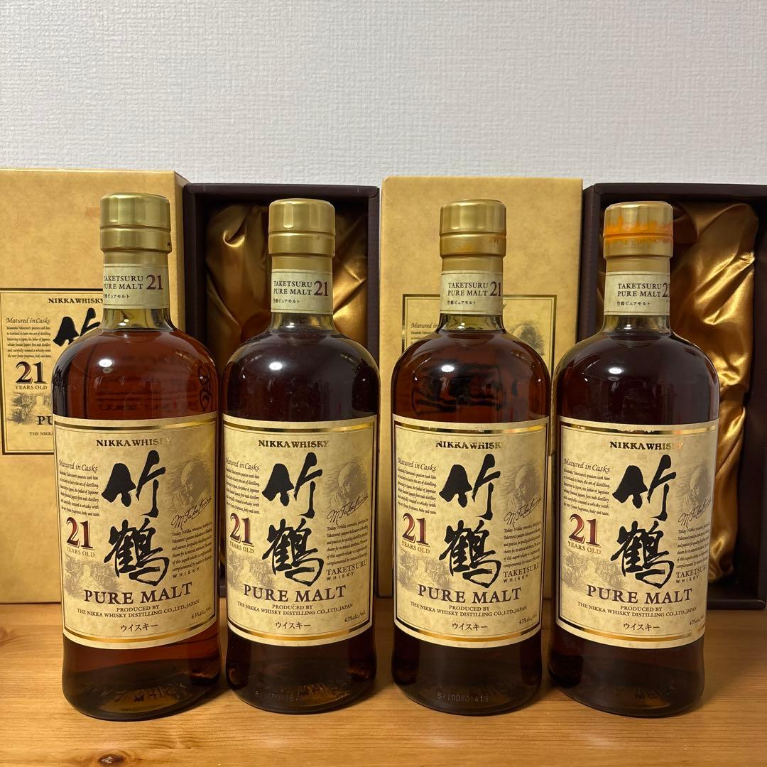 ニッカウイスキー 竹鶴21年 ピュアモルト 4点セット　未開栓　箱２点付き