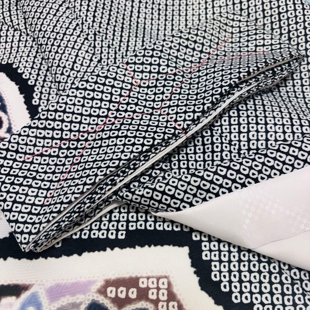 【新品】日本製 お宮参り 産着 総疋田鹿子模様柄 黒色 刺繍入り 合繊 祝着