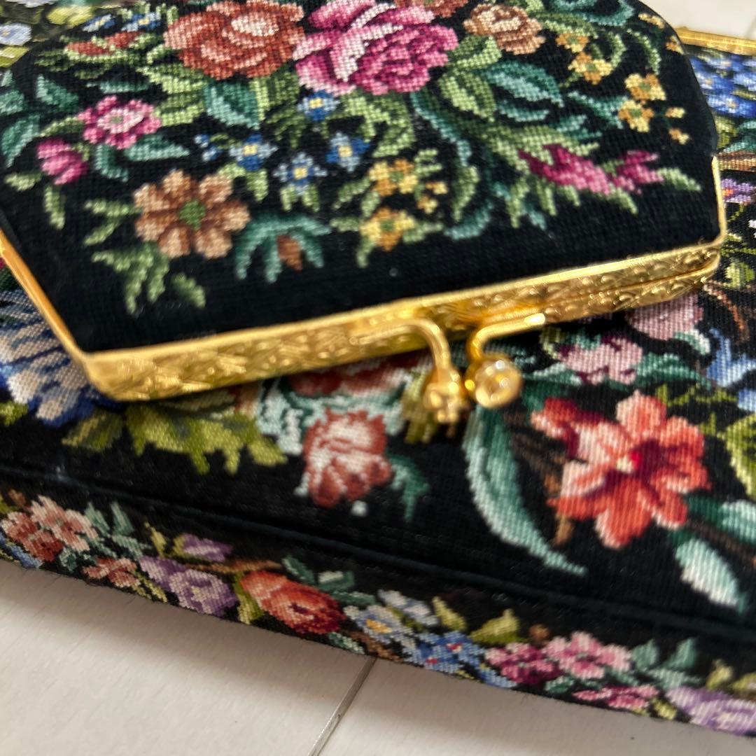 美品◆プチポアン　2WAYアンティークバッグ　花柄刺繍　バッグ＆ケース