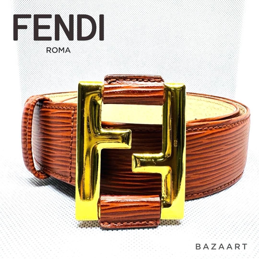 FENDI フェンディ ブラウン レザーベルト ゴールドバックル FFロゴ