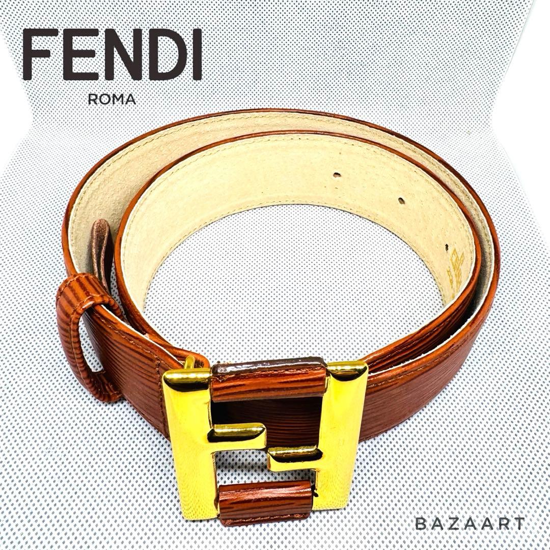 FENDI フェンディ ブラウン レザーベルト ゴールドバックル FFロゴ