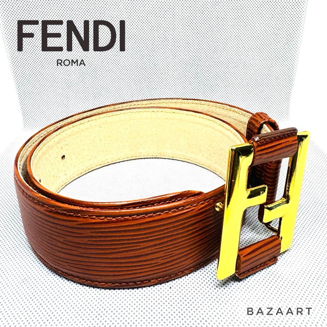FENDI フェンディ ブラウン レザーベルト ゴールドバックル FFロゴ
