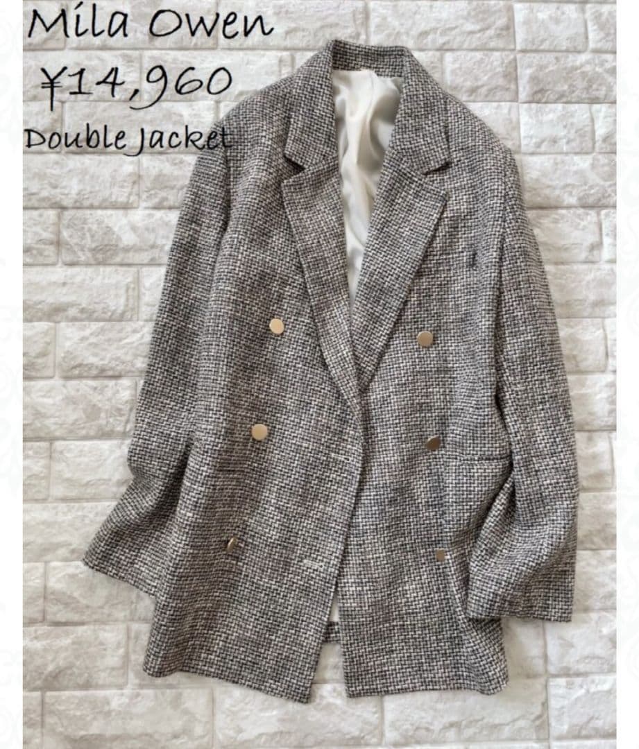 ミラオーウェン　金釦ダブルブレザー　テーラードジャケット　ツイード