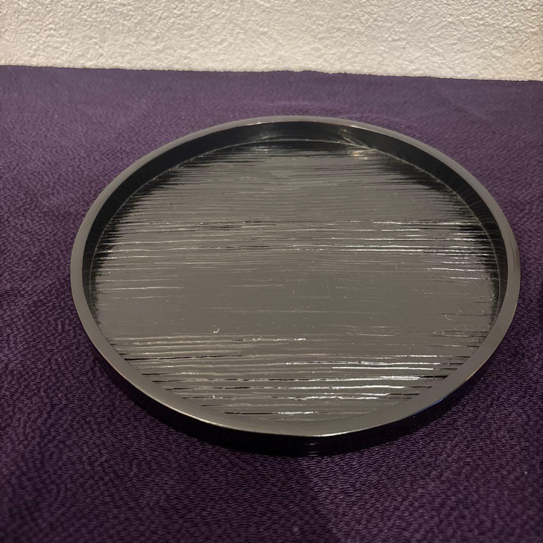 【茶道具】へぎ目丸盆　二枚組　塗師　中村宗哲造