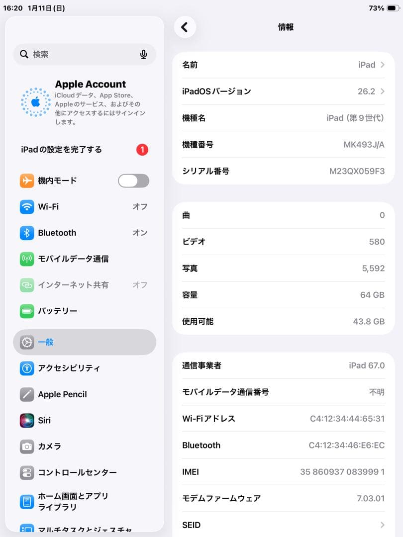 【ジャンク】iPad 第9世代 64GB セルラーモデル シルバー