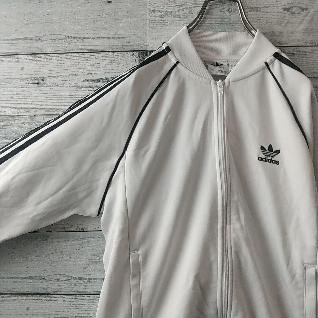 人気☆アディダス 刺繍ロゴ スリーライン トラックジャケット O 白×黒
