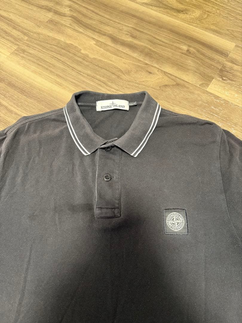 STONE  ブラック ポロシャツ スリムフィット.