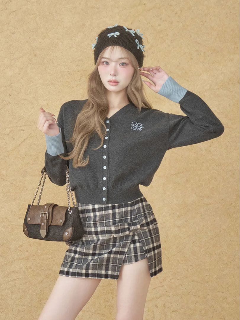 【新品未使用】ダーリッチ‪‪❤︎‬スリットチェックリボンミニスカート