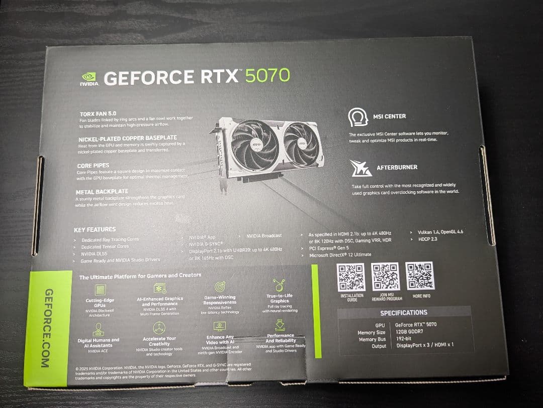 グラフィックボード・グラボ・ビデオカード MSI GEFORCE RTX 5070 VENTUS 2X