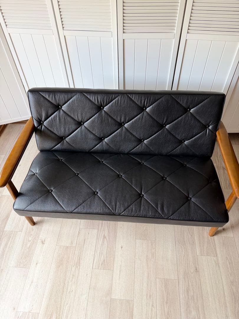 boys カリモク Kチェア ブラック 2P 2人掛け ソフトレザー