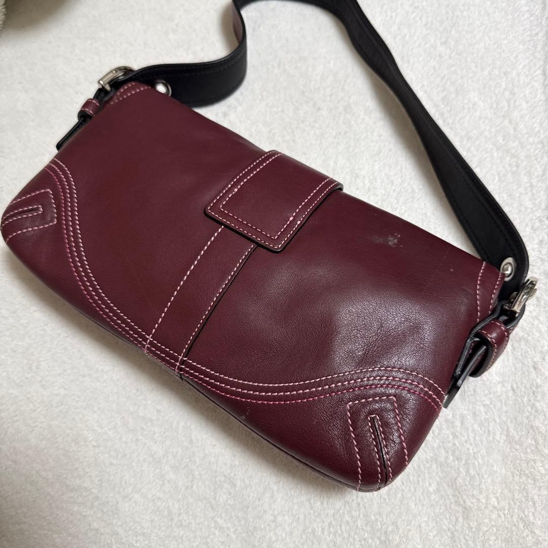 Coach コーチ　ピンク スティッチ フラップ　レザー　ショルダーバッグ