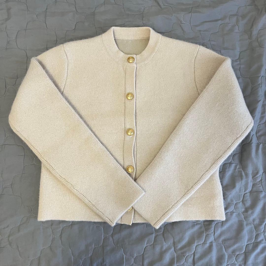 【美品】anuans ラクーンブレンドノーカラーニットジャケット