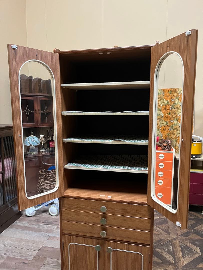 アーチ型 飾り棚 食器棚 水屋 キャビネット 昭和レトロ当時物 インテリア