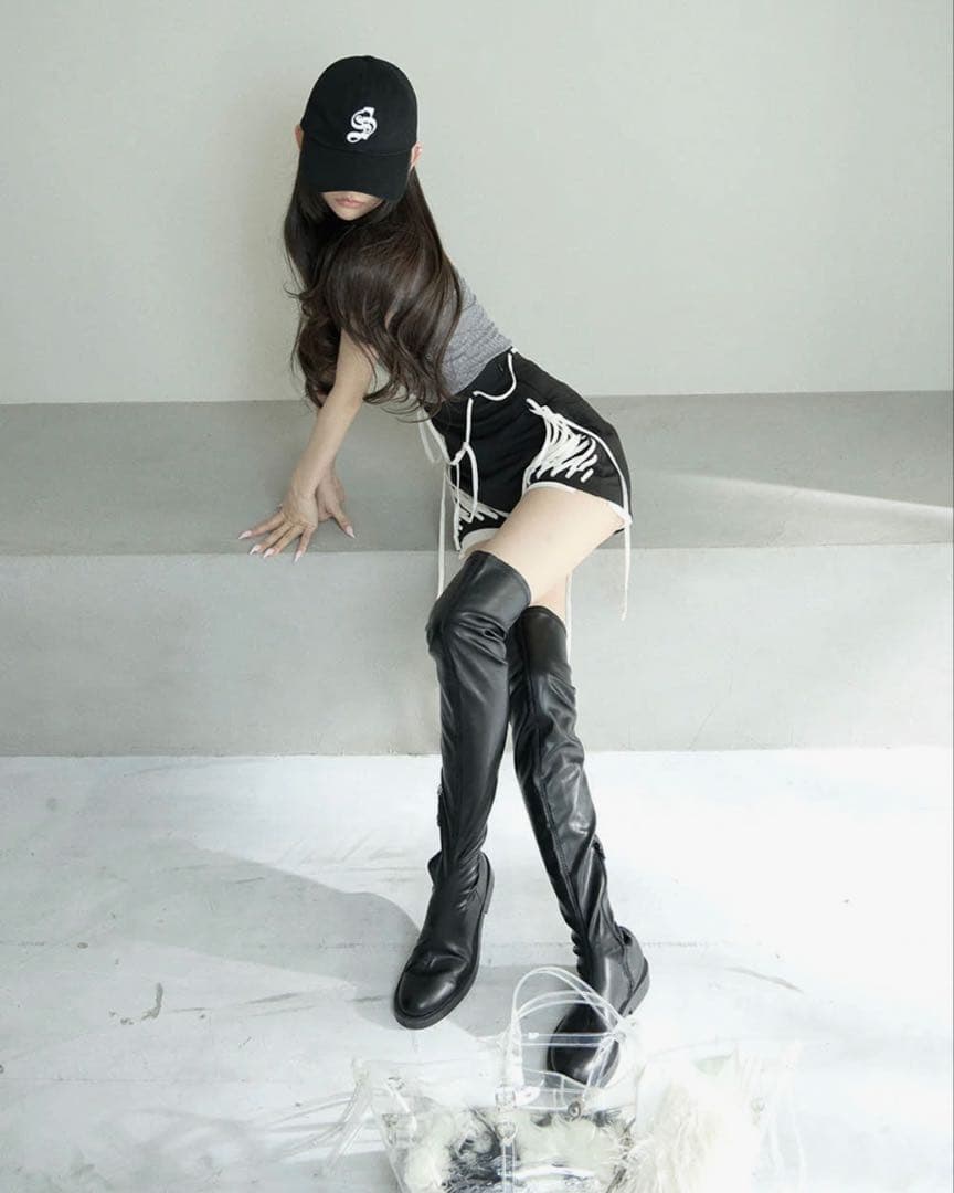 theredthread S lace up shorts black Sサイズ