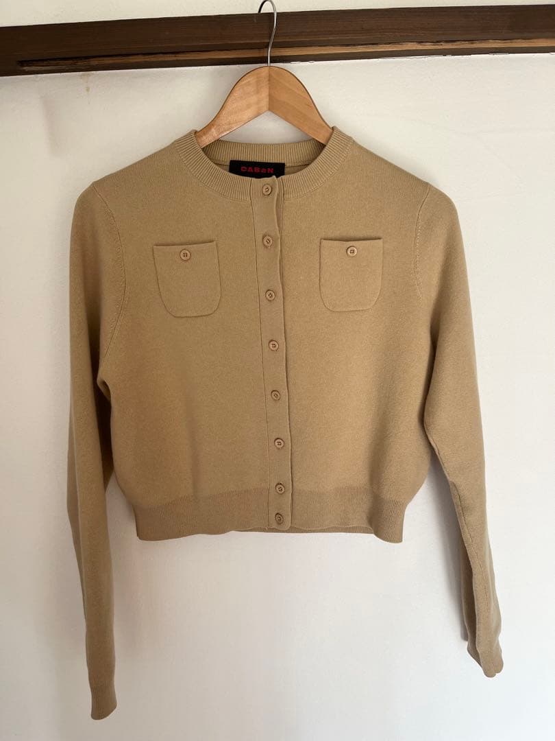 コットンカシミヤ クルーネックカーディガン　CABaN ベージュ