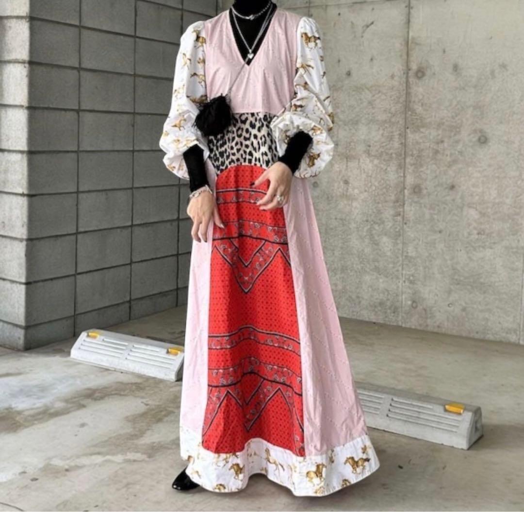 GANNI パッチワークワンピース ピンク レオパード