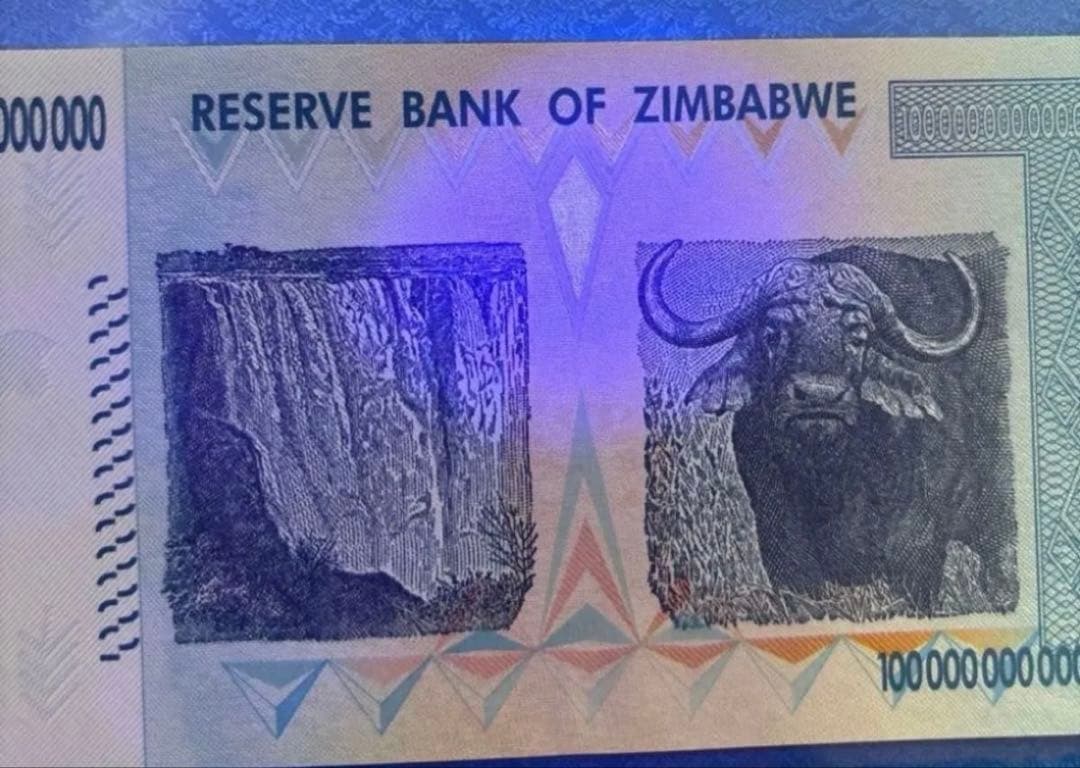 【保証書付き】ジンバブエ 100兆ドル札 2008年、UVチェック済み 2枚