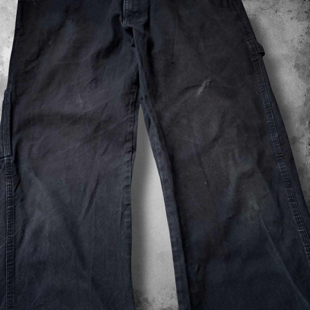 Dickiesダックペインターパンツ 黒フェード ワイド リアルワーク W34