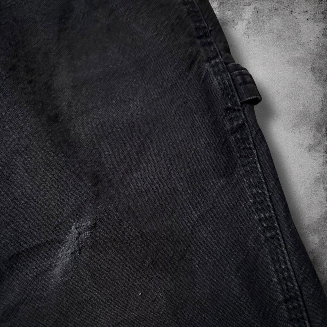 Dickiesダックペインターパンツ 黒フェード ワイド リアルワーク W34