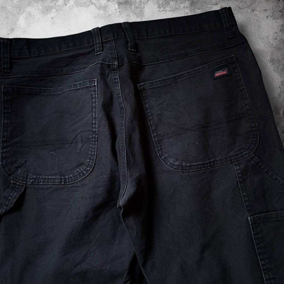 Dickiesダックペインターパンツ 黒フェード ワイド リアルワーク W34