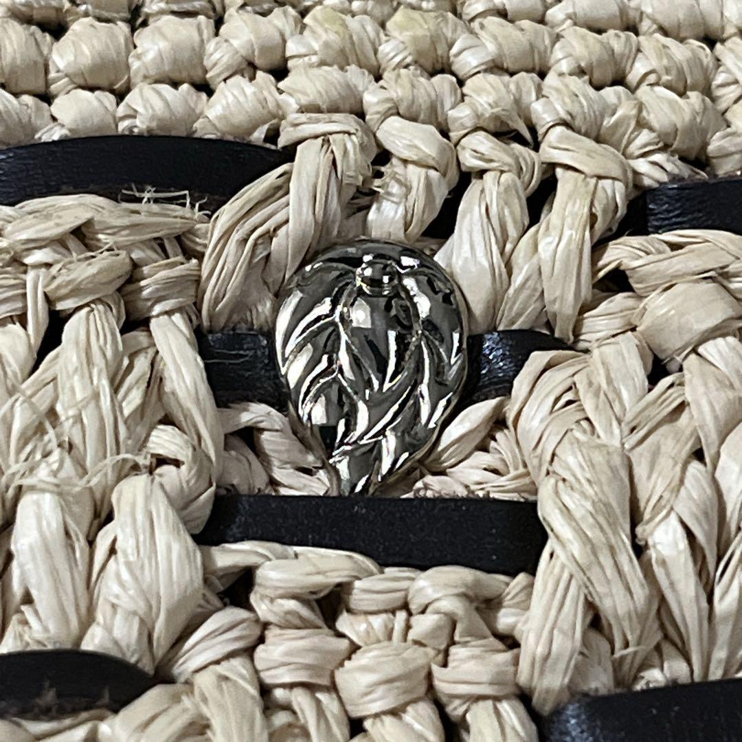 良品　ヘレンカミンスキー　かごバッグ　編み込み　ロゴプレート　ラフィア　ベージュ