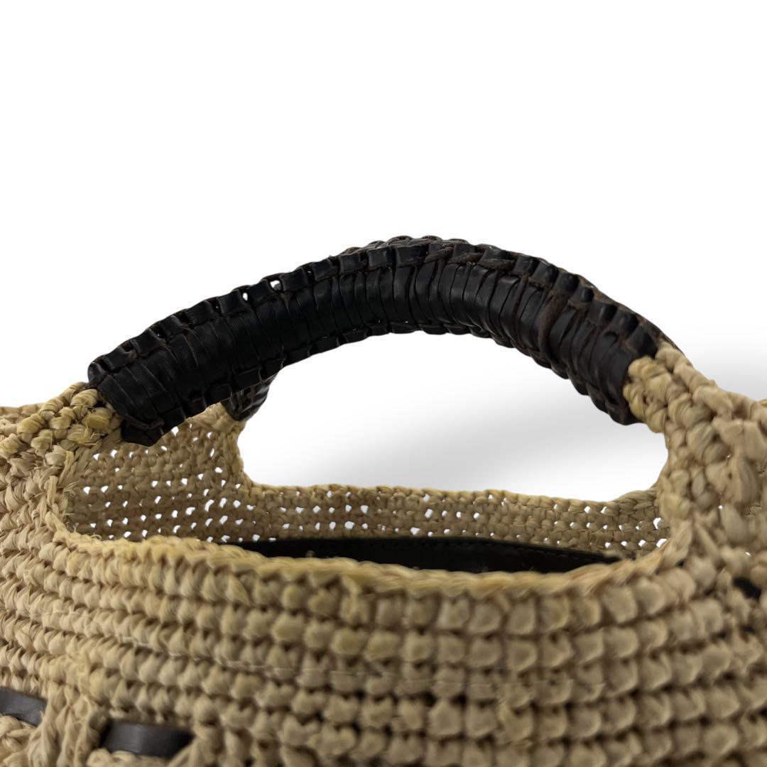 良品　ヘレンカミンスキー　かごバッグ　編み込み　ロゴプレート　ラフィア　ベージュ