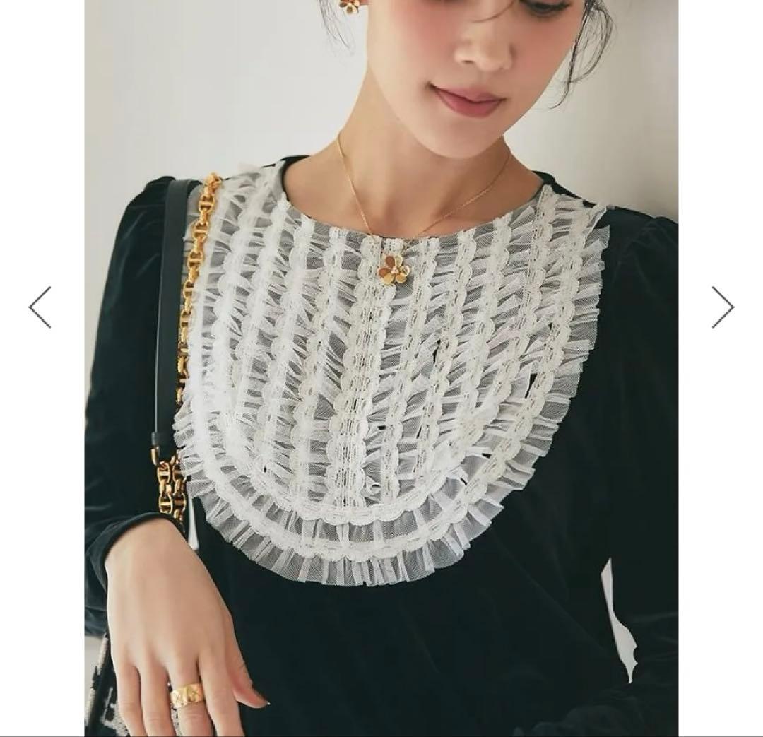 完売商品　seventen セブンテン　チュールフリルベロアトップス　Sブラック