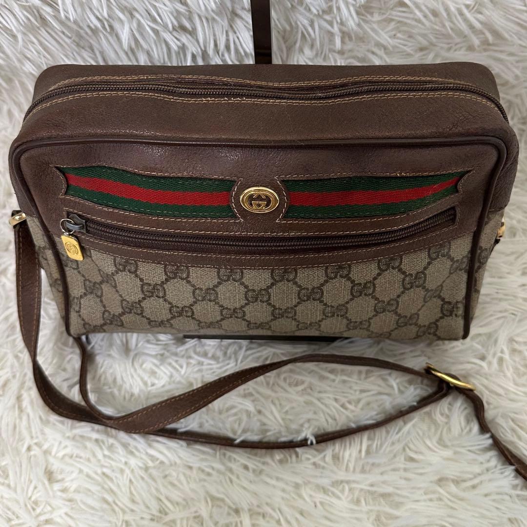 値下げ オールドグッチ GG 総柄 レザー ショルダーバッグ シェリーライン