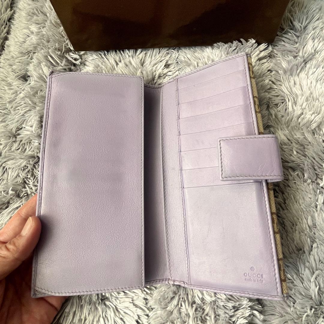 GUCCI✨GGキャンバス ライトパープル　長財布　ロゴプレート　Wホック