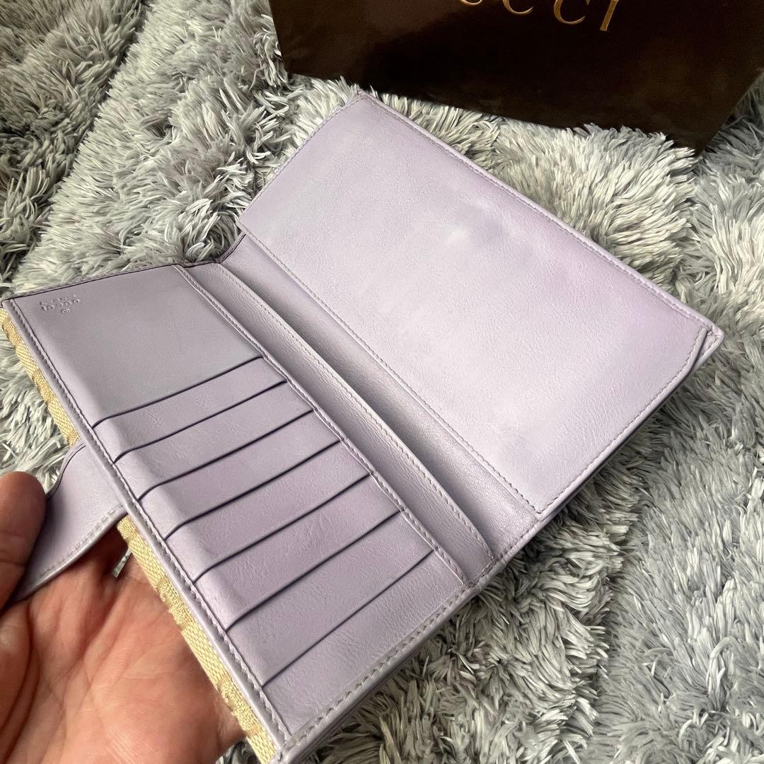 GUCCI✨GGキャンバス ライトパープル　長財布　ロゴプレート　Wホック