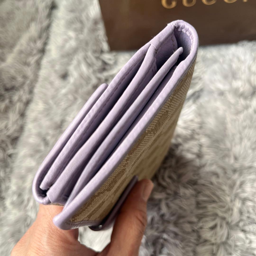 GUCCI✨GGキャンバス ライトパープル　長財布　ロゴプレート　Wホック