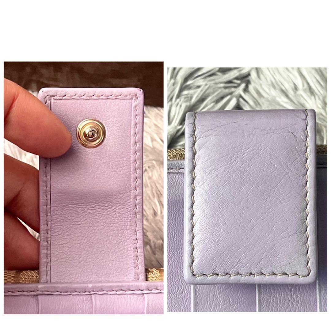 GUCCI✨GGキャンバス ライトパープル　長財布　ロゴプレート　Wホック