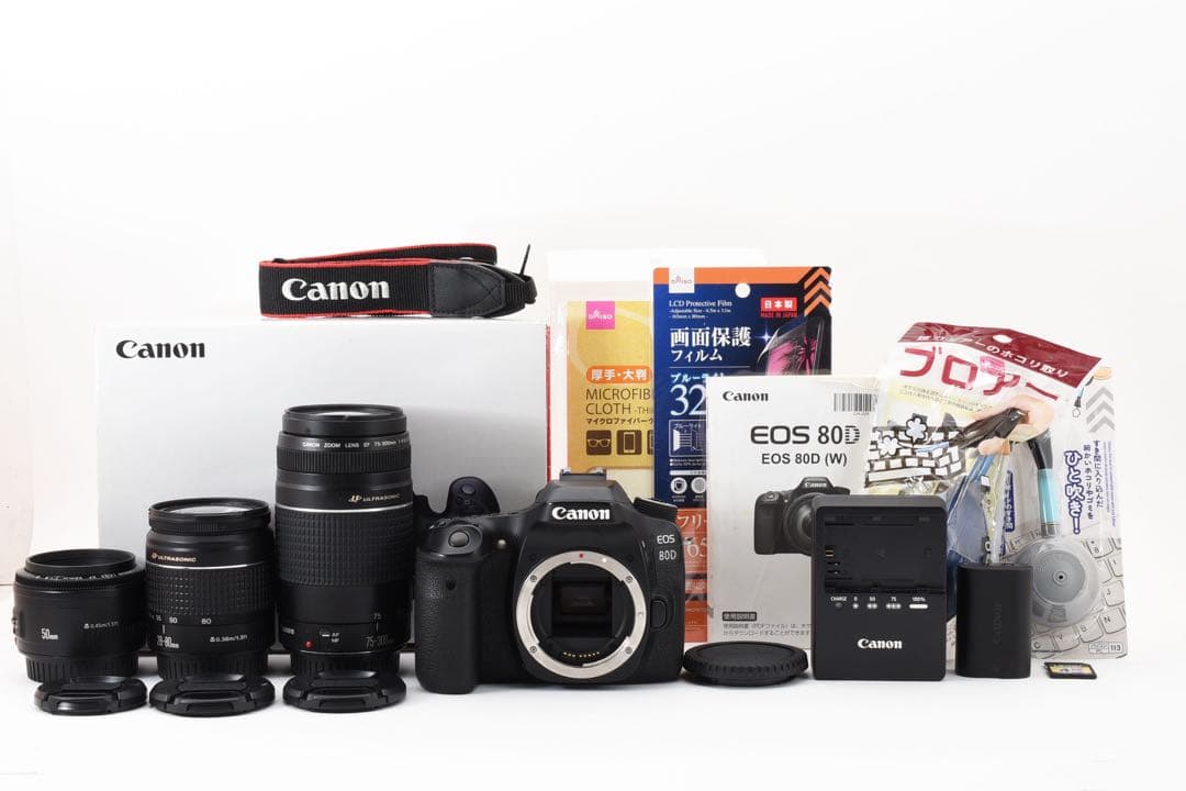 保証付き/Canon EOS80D標準&望遠&単焦点トリプルレンズセット