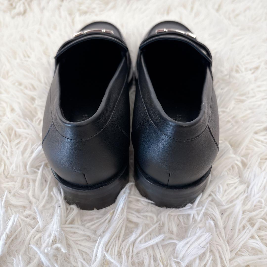 新品　エルメス　モカシン パリローファー　ノワール　黒　シルバー　38.5