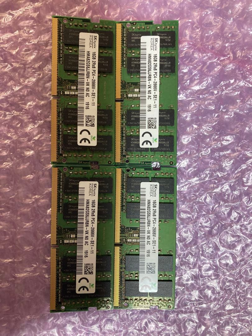 【中古】メモリ16GB 2Rx8 PC-2666V SKhynix 4枚セット