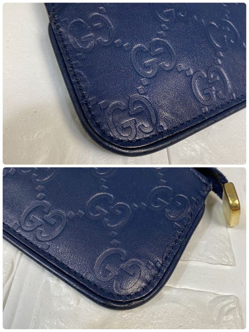 【美品】GUCCI グッチ シマレザー　ケース 小銭入れ ネイビー