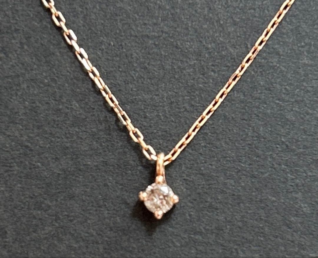 K10 ピンクゴールド 一粒ストーン ネックレス 40cm 華奢 シンプル